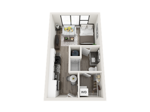 Floor plan for studio, 1 bath, 412 sqft